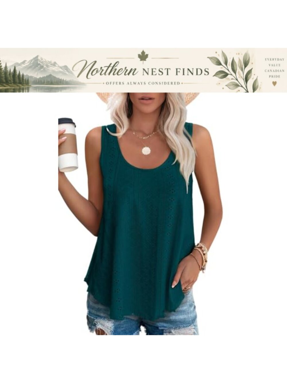 Womens Tank Top Eyelet Embroidery Scoop Neck Loose Fit Sleeveless Summer Shirt